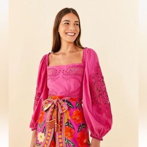Farm Rio Pink Lace Blouse Size Small